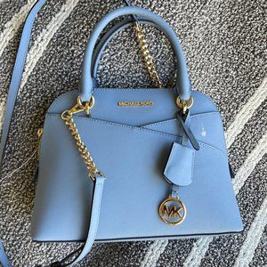 Michael Kors Jet Set Travel Medium Dome Satchel Crossbody Leather Chambray